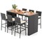 7 Pieces Acacia Wood Patio Rattan Bar Set with Comfortable Footrest and Backrest